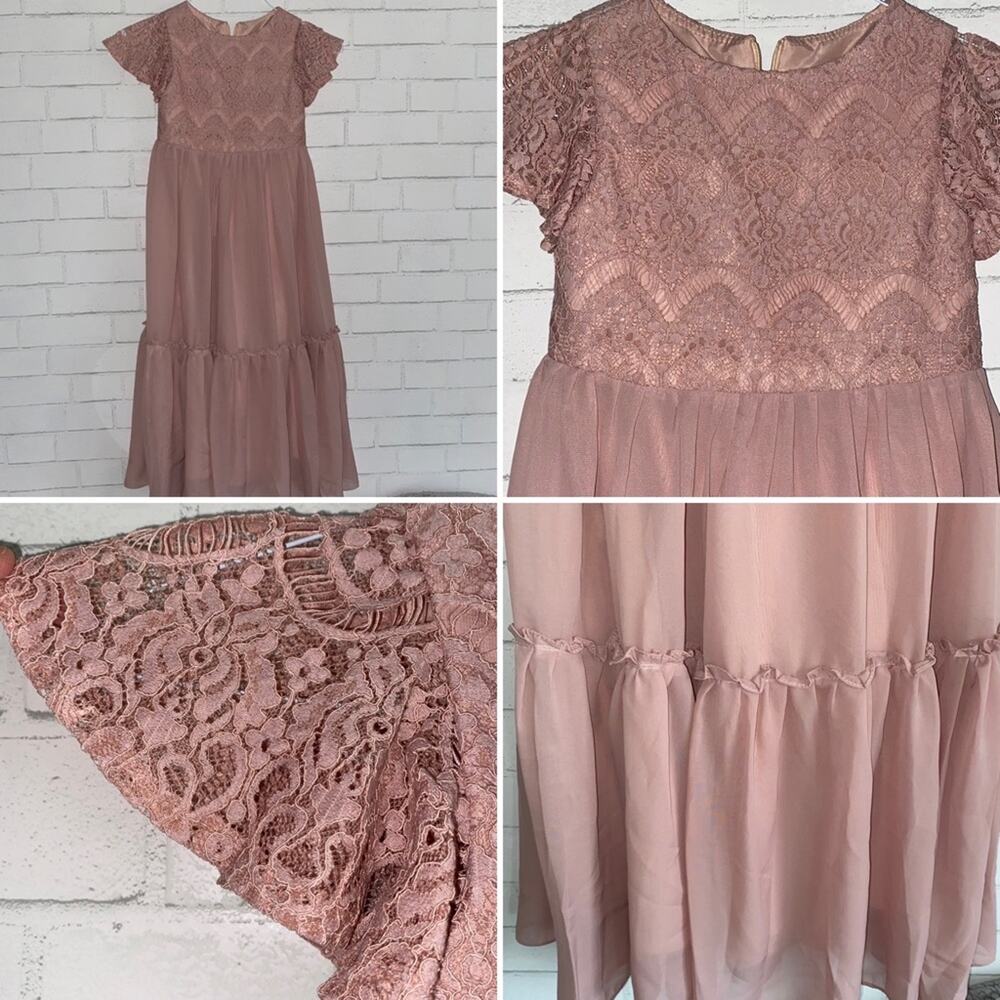 Lavetir Girls Formal Flower Girl Dress Wedding Gown Blush Pink Lace 6 NWOT